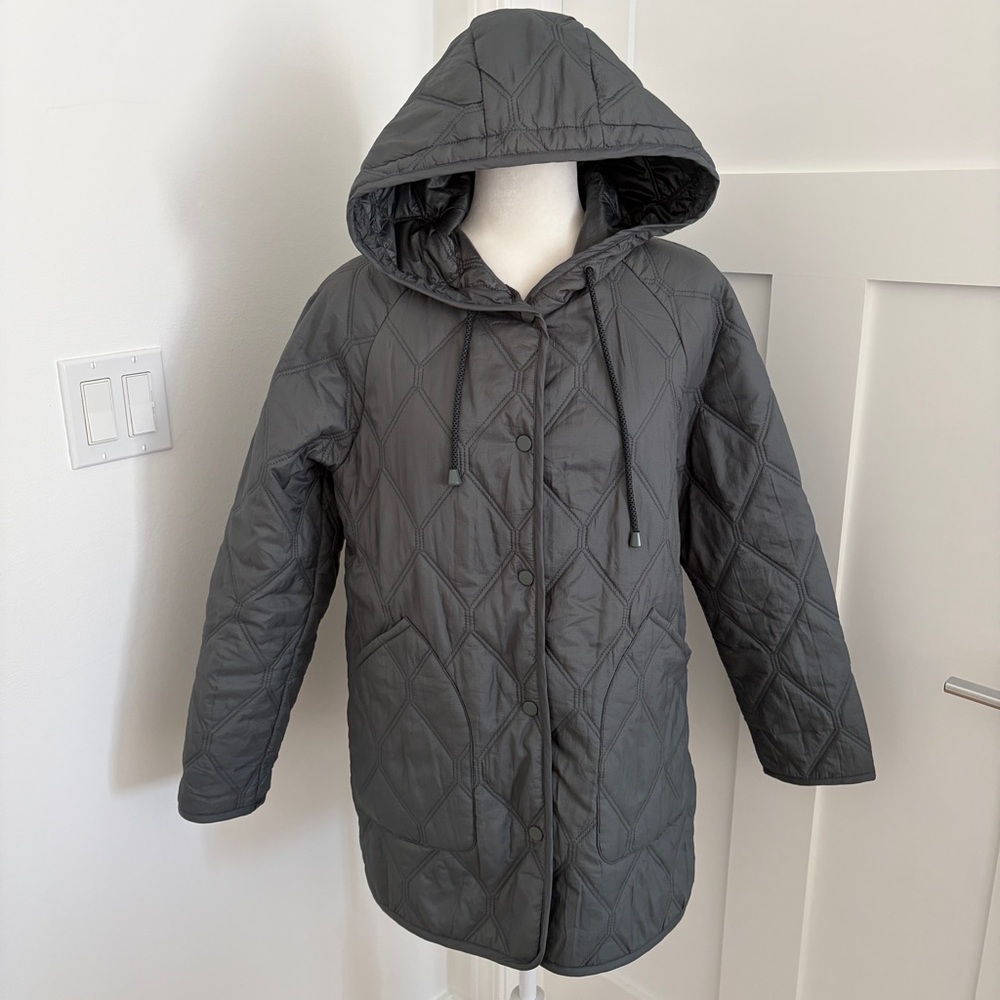 Bernardo Jacket Womens Gray Down Blend Puffer Zip Primaloft Fitted Coat P/S*P10